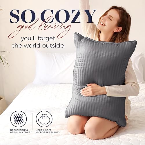 Vista 58 de Basic Beyond - Juego de 2 almohadas de cama para dormir de tamaño King, almohadas alternativas de plumón de lujo, colección de hotel, color negro