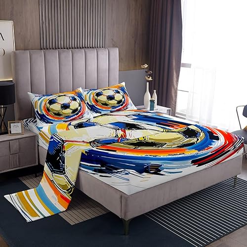 Miniatura 2 de Erosebridal Juego de ropa de cama deportiva tamaño matrimonial colorido con grafiti para fútbol, sábanas de fútbol para niños, adolescentes,