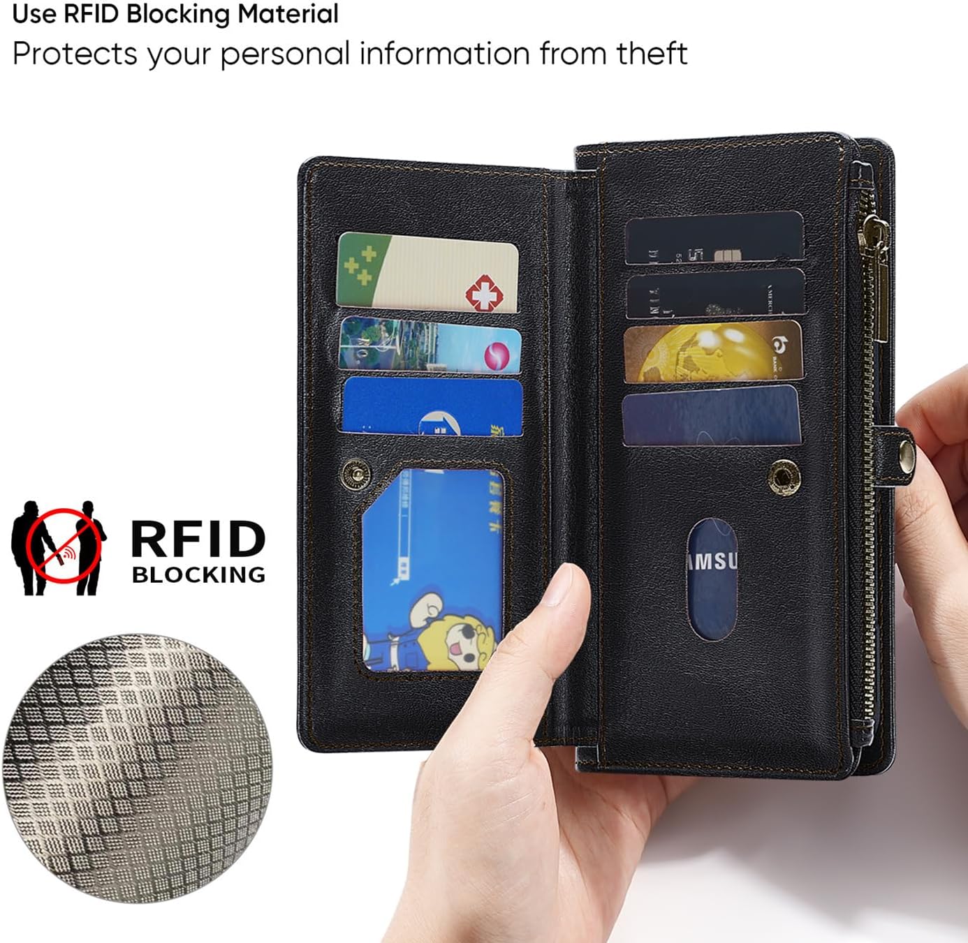 MInCYB for iPhone 15 Pro Max Wallet Case – Detachable Magnetic Wallet with RFID Blocking, PU Leather Zipper & Strap for Women Men - Image 6