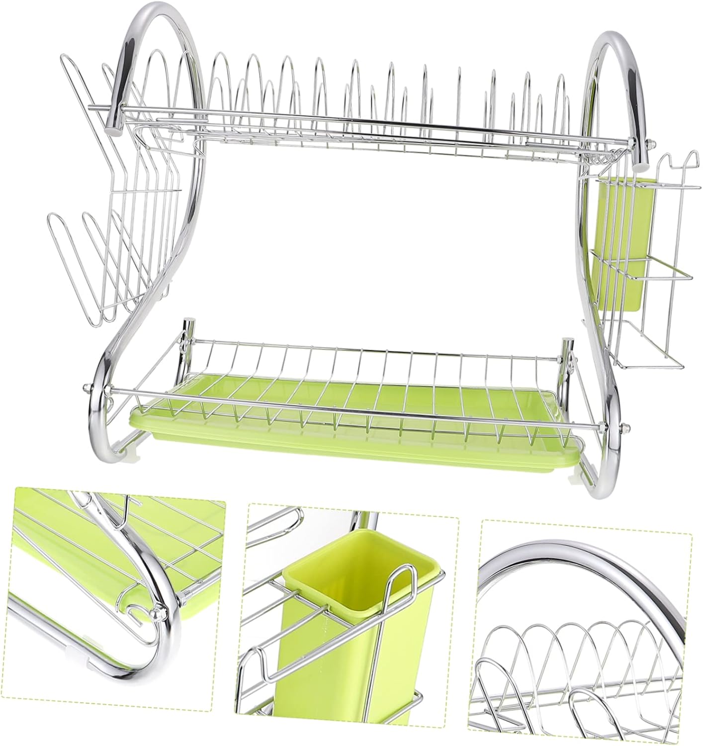 Double Dish Drying Rack Dish Holder for Plates Bowls and Cups Space-Saving Iron-Art Tableware Rack Multifunctional Storage Shelf for Kitchen Counter