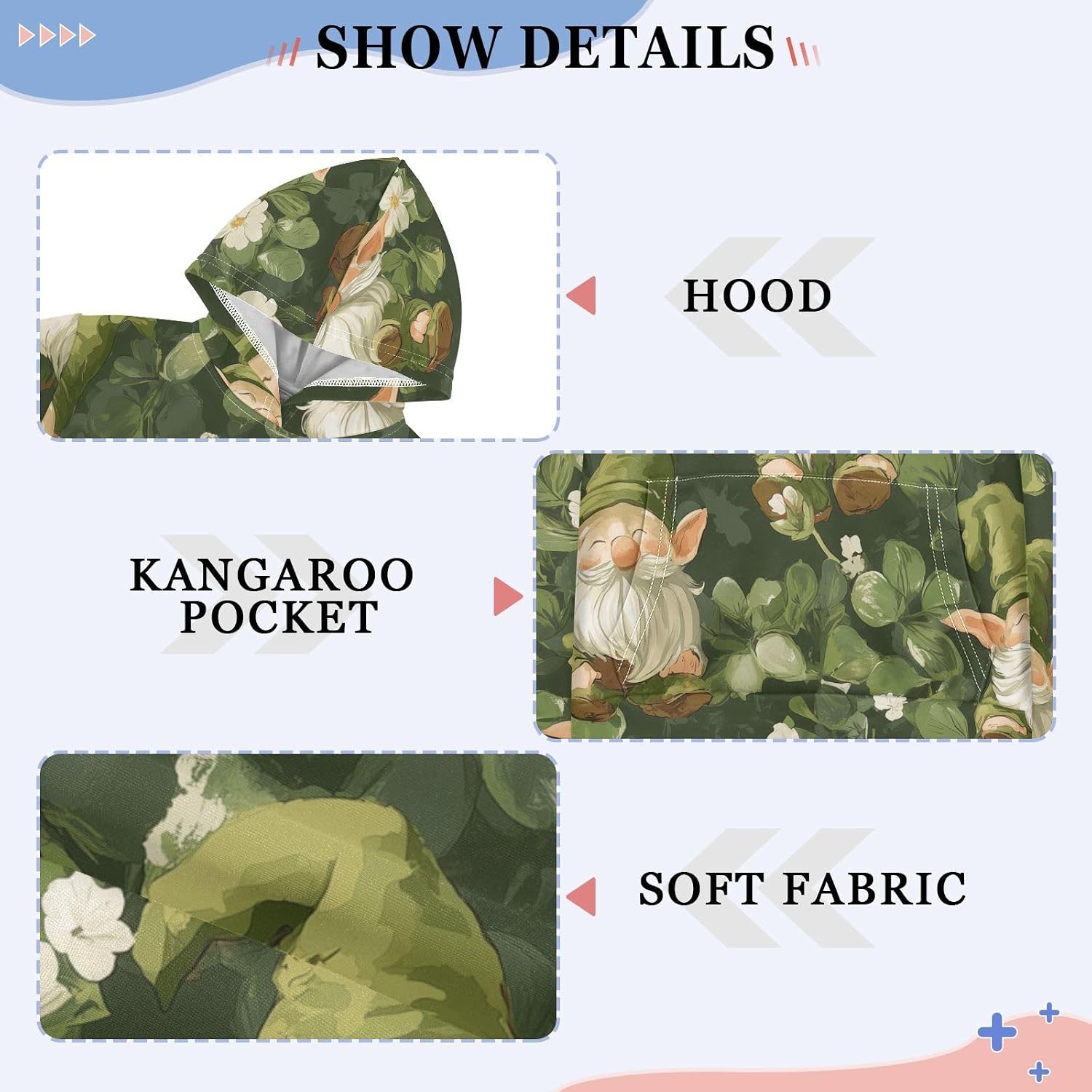 ZZXXB Gnome Lucky Clover Kids Sweatshirts Boys Girls Hooded Kangaroo Pocket Pullover Tops XS-XXL