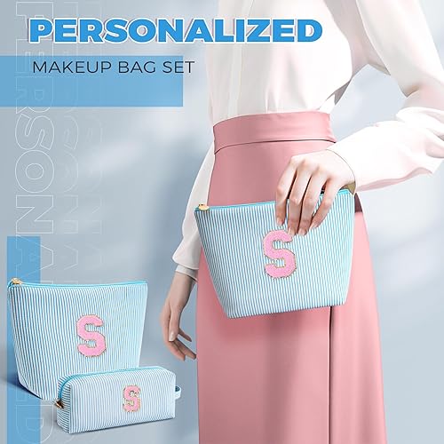 Miniatura 3 de Bolsa de maquillaje con iniciales personalizadas, bolsa de cosméticos, Azul, Small (3