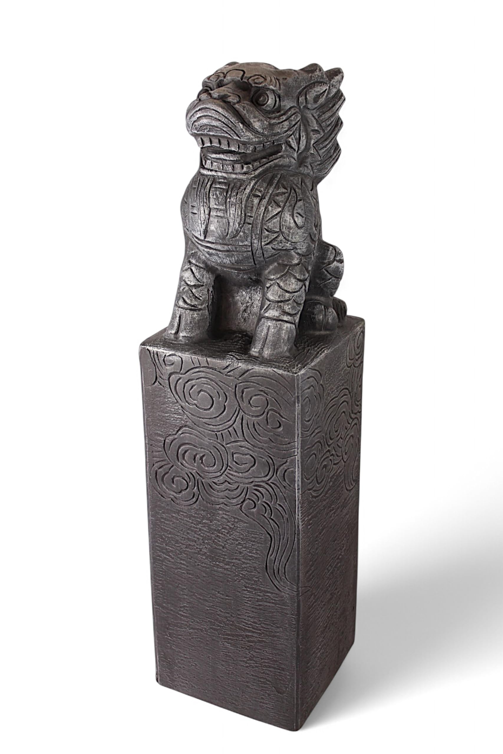 Arnusa Estela de dragón asiático, 79 cm, resistente a la intemperie, decoración de jardín con aspecto de piedra, de polirresina, estatua japonesa para jardín, estanque y terraza