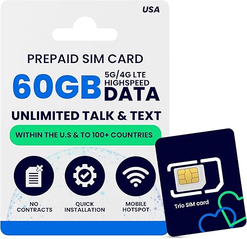 Lyca Mobile $59 Tarjeta SIM de 30 días con datos ilimitados y conversaciones internacionales y mensajes de texto a más de 75 países 60 GB de datos