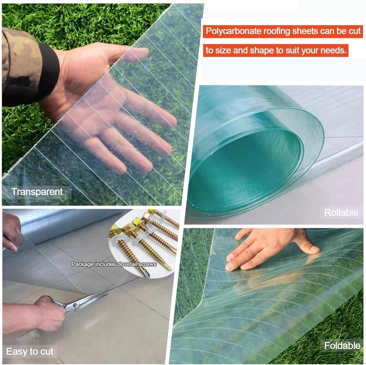 Panel de techo de invernadero de 0,8 mm, hojas de policarbonato fácil de cortar, panel de cobertizo de repuesto personalizable para invernadero al aire libre, 1 x 15 m, material plástico duradero