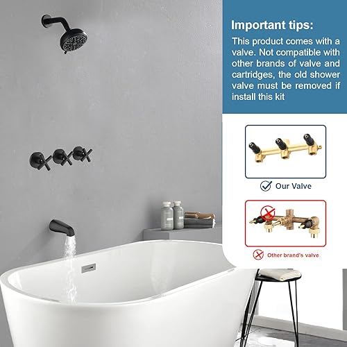 Miniatura 2 de Juego de grifo de ducha de 3 asas con boquilla de bañera, juego combinado de grifos de ducha, sistema de ducha completo para bañera y ducha,