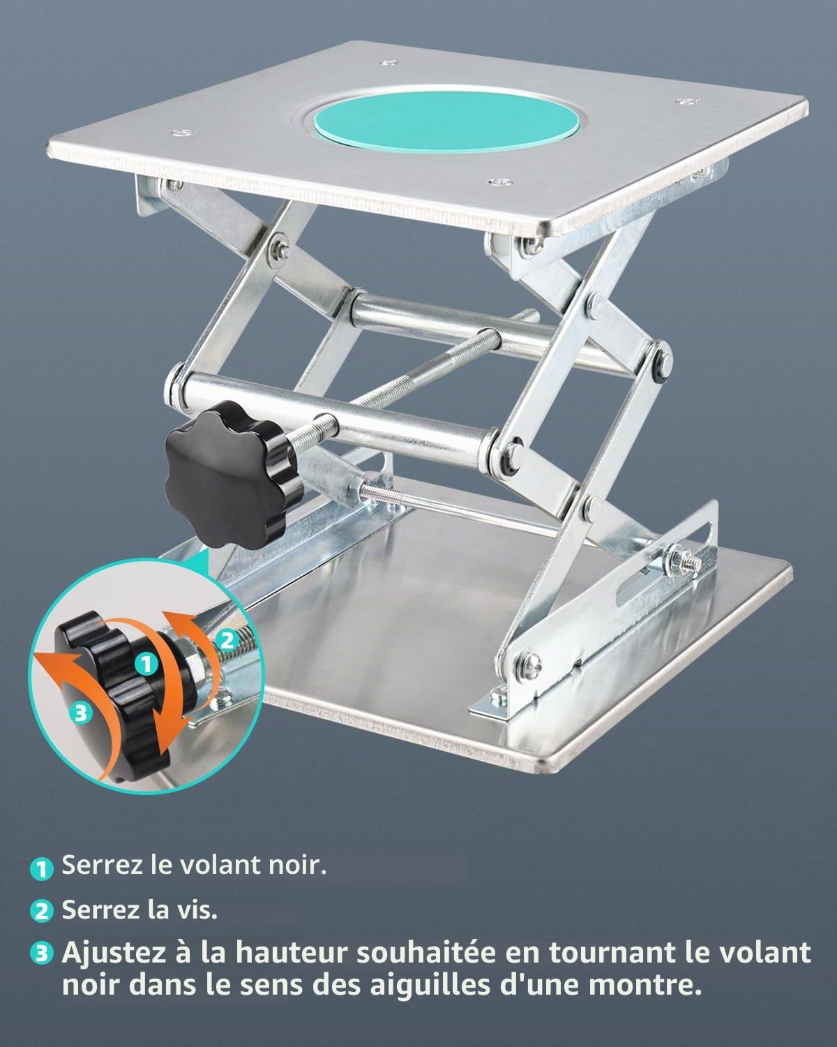 BOOMSTART Table élévatrice de laboratoire en acier inoxydable - Plateforme de levage de laboratoire - 200 x 200 mm - Support - Cric à ciseaux de laboratoire - Commande manuelle pour laboratoire - Cric