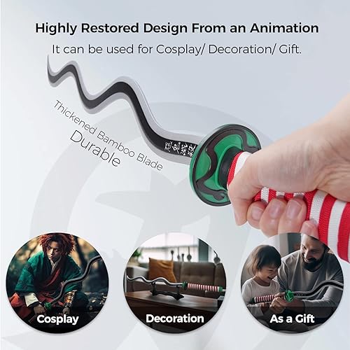 Miniatura 2 de Espada Demon Slayer - Réplica de Katana de anime de 41 pulgadas con cinturón y soporte, espada duradera perfecta para cosplay, espada Nichirin con