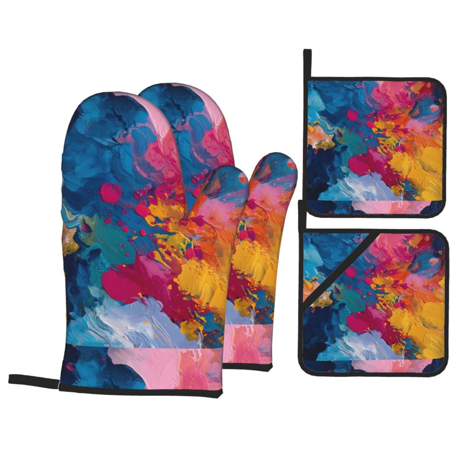 Kitchen Baking Four-Piece Set WHJSSF Abstract Graffiti Pattern Heat-Insulating and scalding-Proof for Kitchen Baking and Outdoor Barbecue