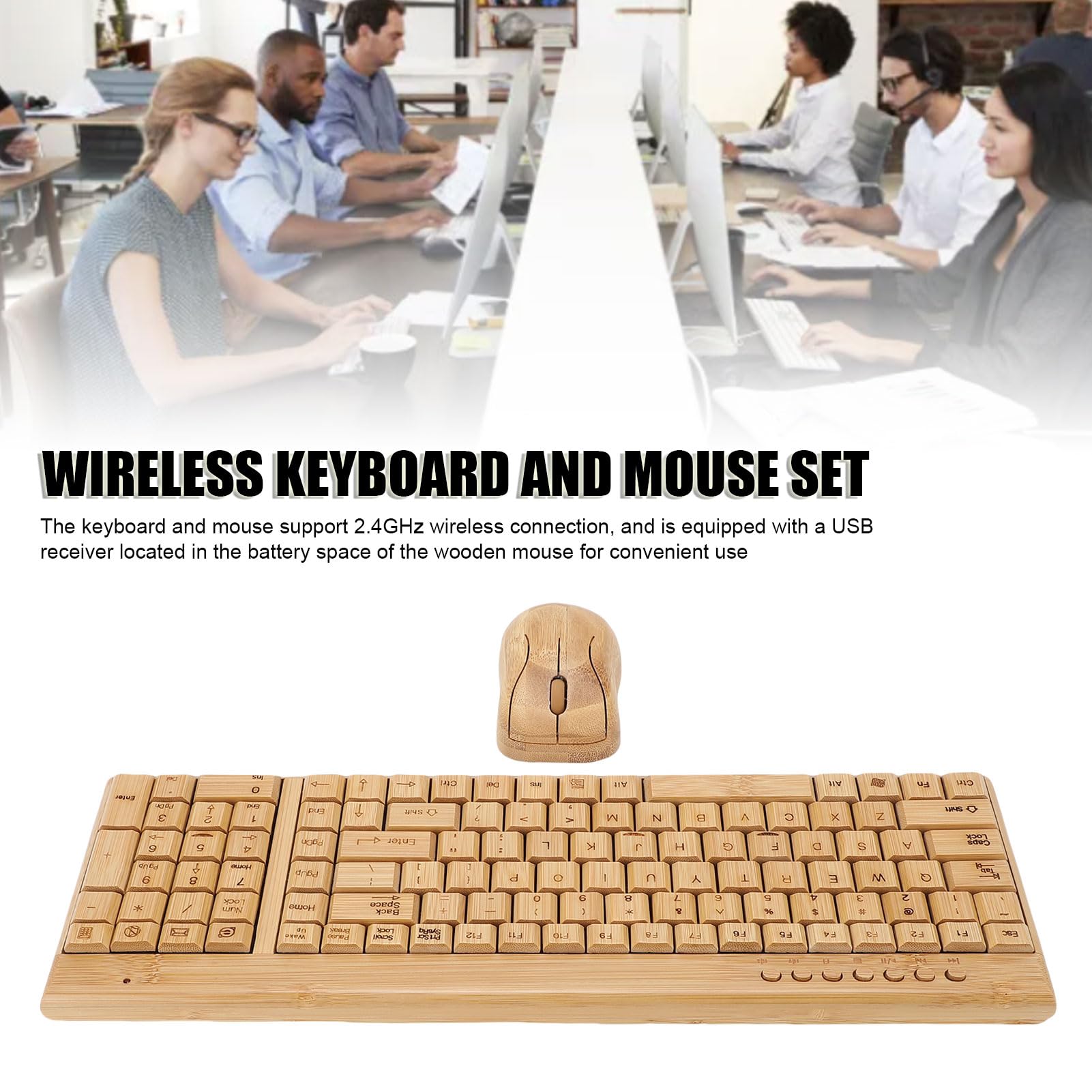 VBESTLIFE Combinación de Teclado y Ratón Inalámbricos, Diseño Artesanal íntegramente en bambú con Conexión de 2,4 GHz, para Escritorio, Portátil y Varios Sistemas Operativos