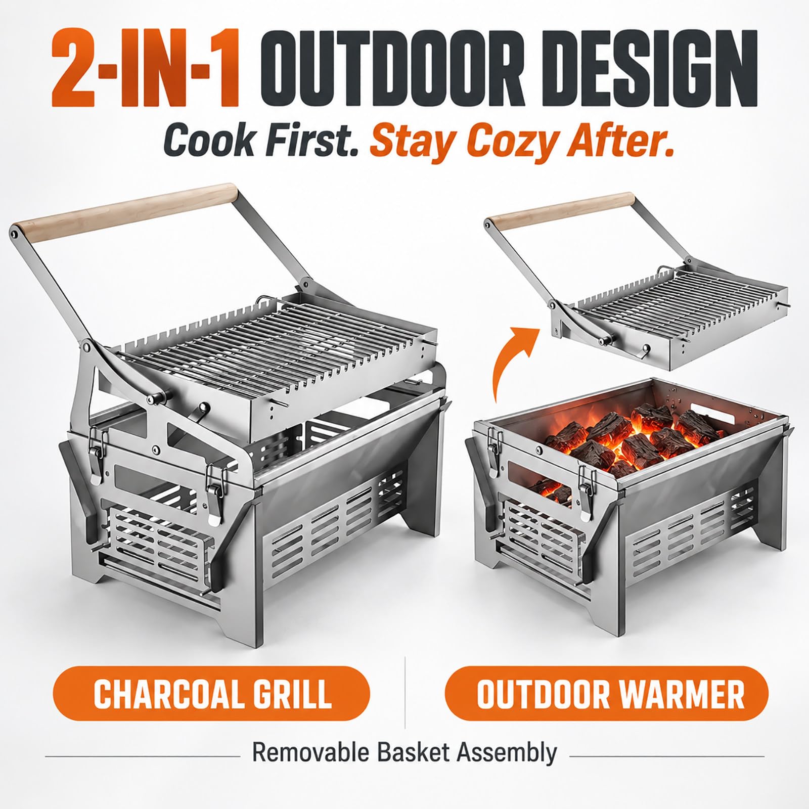 Barbecue à Charbon Portable, INOX 304, Grille Rotative à 360°
