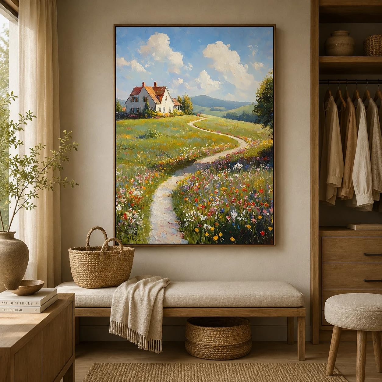 Cuadro decorativo de paisajes, pintura nórdica sobre lienzo con motivos botánicos, póster botánico de flores silvestres para la decoración del dormitorio y la sala de estar (20x30cm x 3/marco interno)