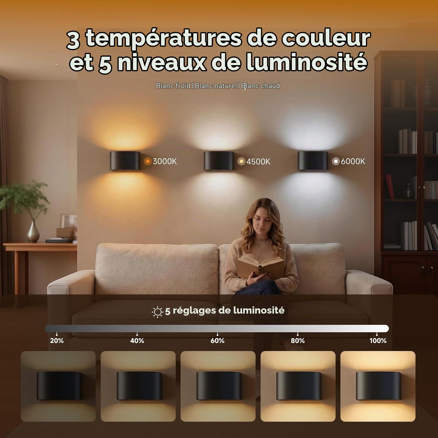 NARUNDREN Applique Murale Rechargeable Sans Fil avec Détecteur de Mouvement