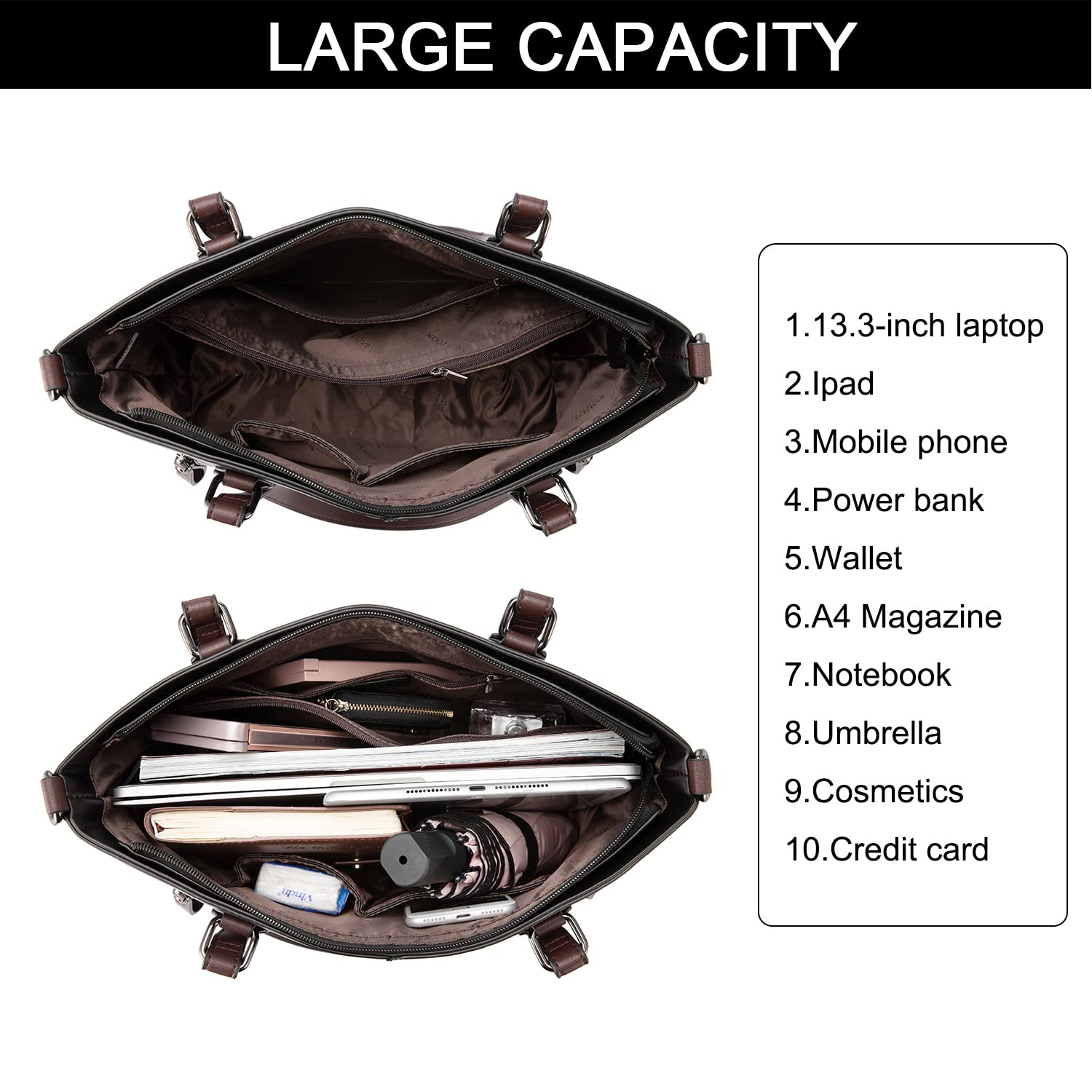 LOVEVOOK Purses Tote Bag for Women, Handbags Large Shoulder Bag, Leather Work Bags with Multi-Pockets, Designer Hobo Satchel: Medium-13.3 inch Black