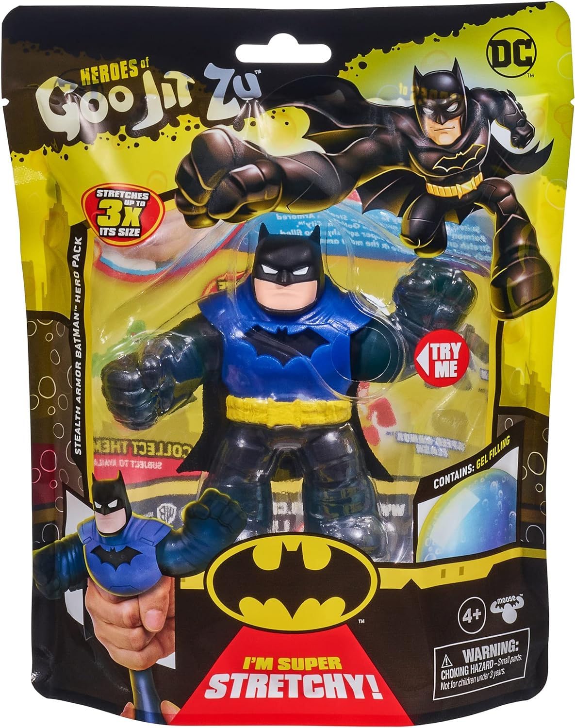 Heroes Of Goo Jit Zu DC Hero Pack - Batman Stealth Armor, Figura Elastica Alta 11,4 Cm Con Riempimento In Gel, Super Estensibile Fino A 3 Volte
