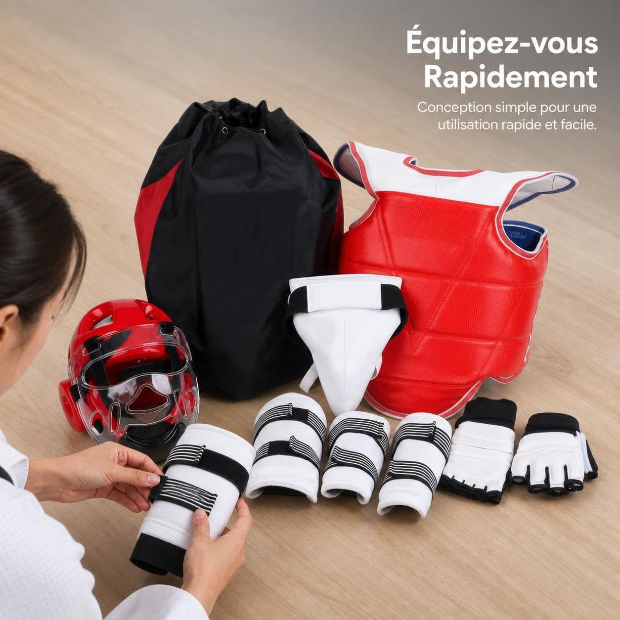 Équipement Femme avec Protège Tête Plastron et Protège Membres pour Entraînement et Compétition Sportive