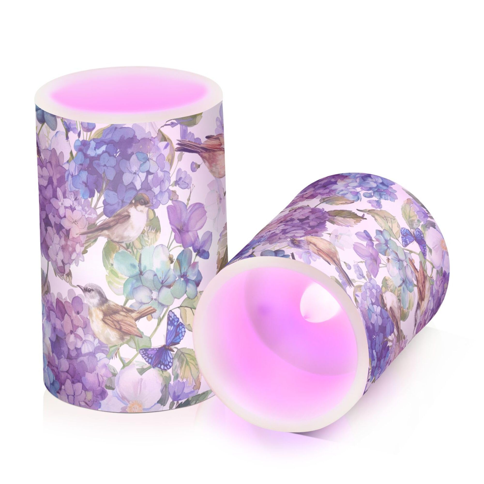 Wudan Watercolor Blue Flowers Birds Butterflies Flameless Candle Remote Flameless Candles with Timer Tealights Flameless for Bedroom Festival Decor