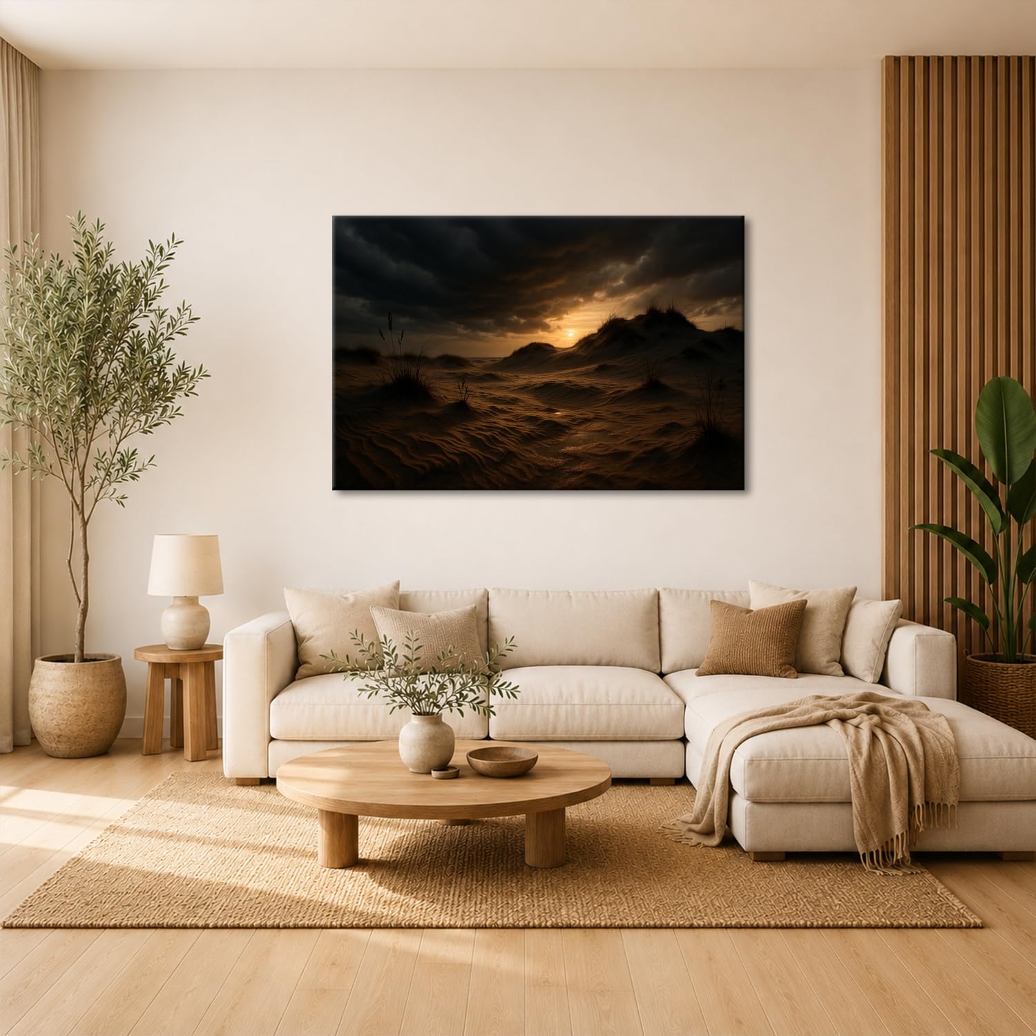 deyoli Obraz na płótnie zachód słońca na wydmach z trawą 100 x 70 cm kolorowy