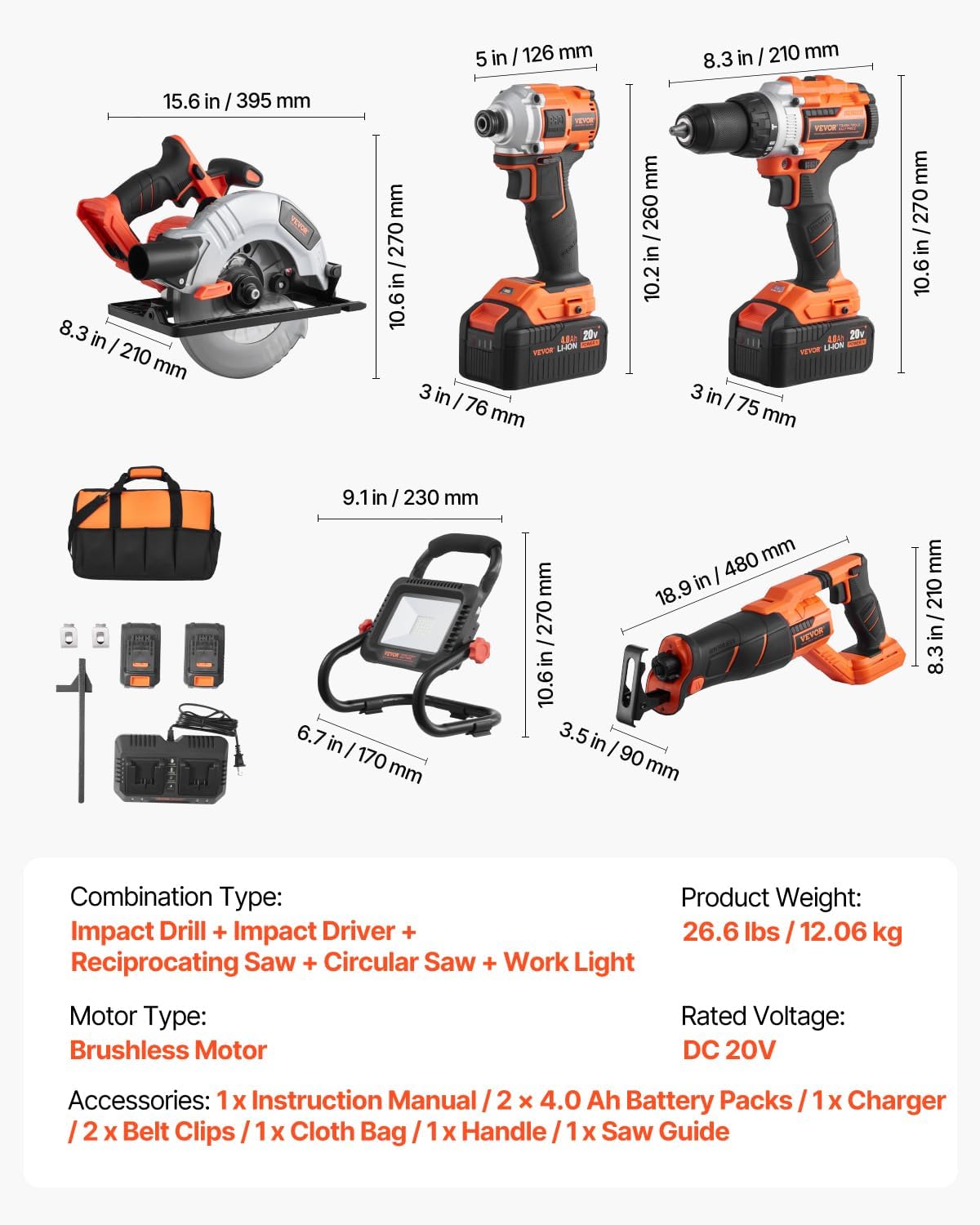 VEVOR 20V Brushless 5-Tool Combo Kit - Image 6
