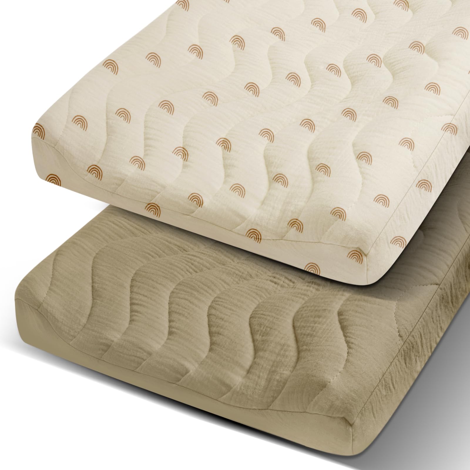 SNOOZYNEST 2 Pack Muslin Changing Pad Cover, Cotton Quilted Top Baby Changing Table Pad Covers, Soft Breathable Boho Changing Pad Sheets Fit for