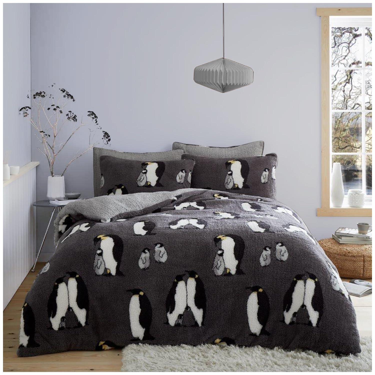 GC GAVENO CAVAILIA Teddy Fleece Duvet Set Single - Penguin Bedding Set - Soft Cosy Warm Bed Set