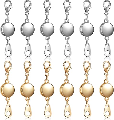 12 piezas de cierre magnético de joyería con cierre de collar redondo, cierre de pulsera, extensor para hacer joyas (oro, plateado)