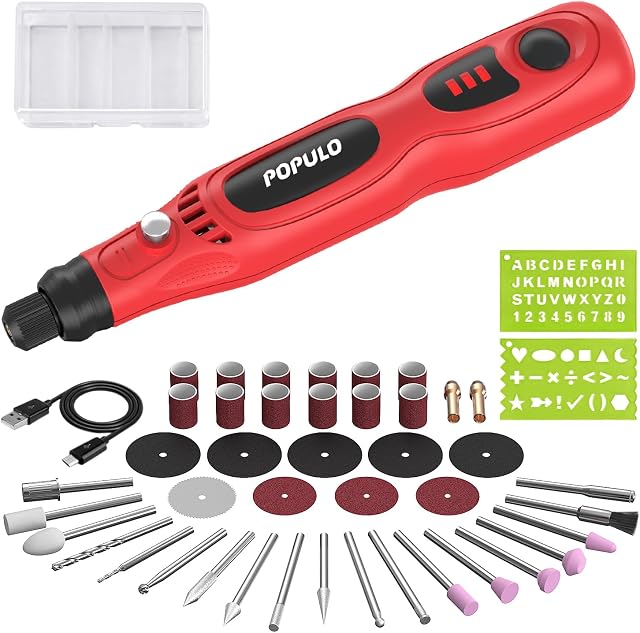 POPULO 4V Cordless Mini Rotary Tool Kit - 46pc Accessories, 15000 RPM, USB Charging, for Jewelry Polishing, Engraving, Grinding, Crafts