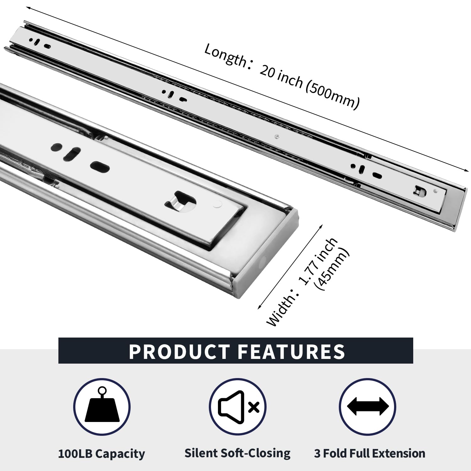 10 Pairs Of 20 Inch Hardware 3-Section Full Extension Ball Bearing Side Mount Drawer Slides,100 LB Capacity Drawer Slide - View #9