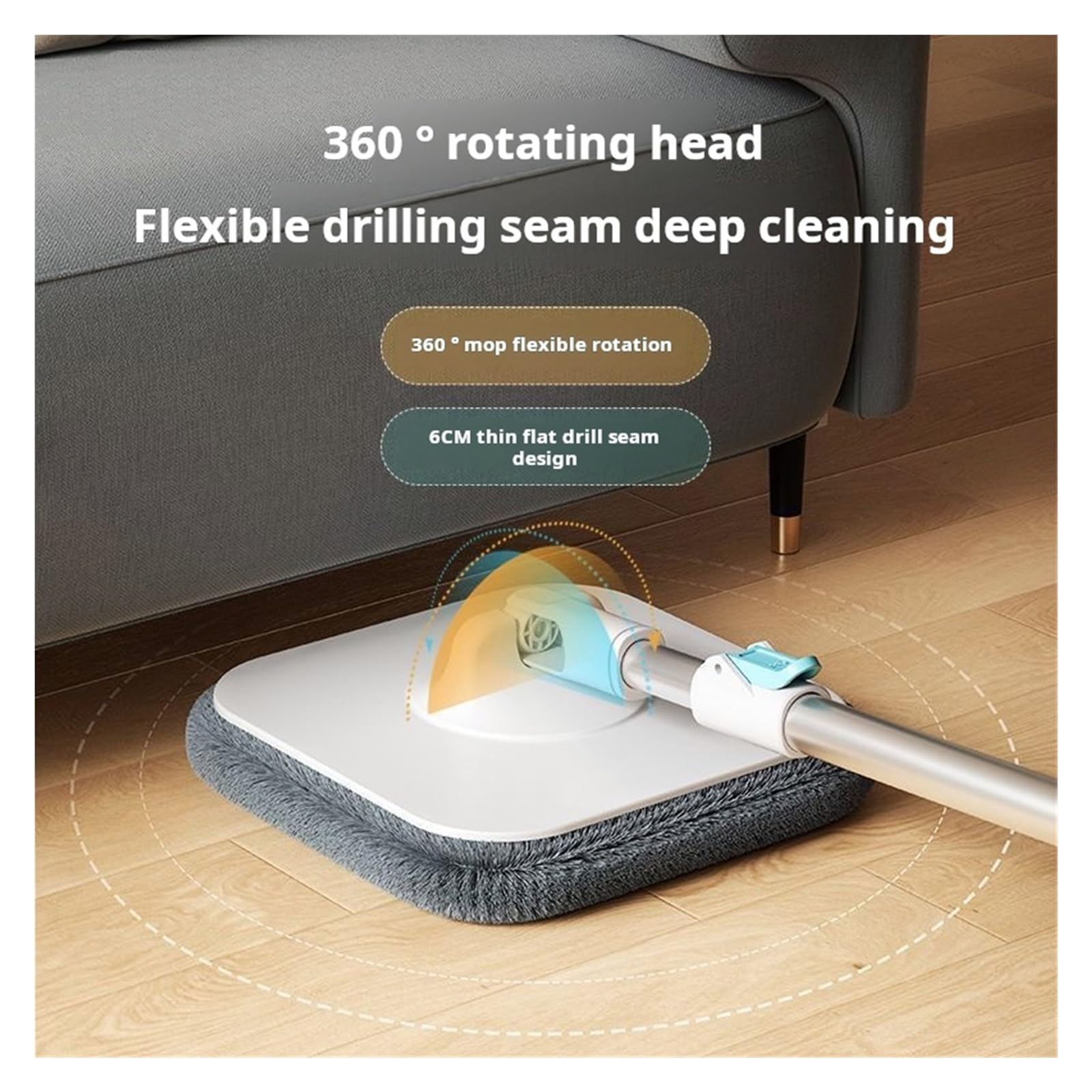 Trapeador giratorio de 360 ​​grados con cubo, trapeador giratorio cuadrado de microfibra con separación automática de aguas residuales, trapeador de limpieza for pisos planos del hogar(360Mop-6ps set