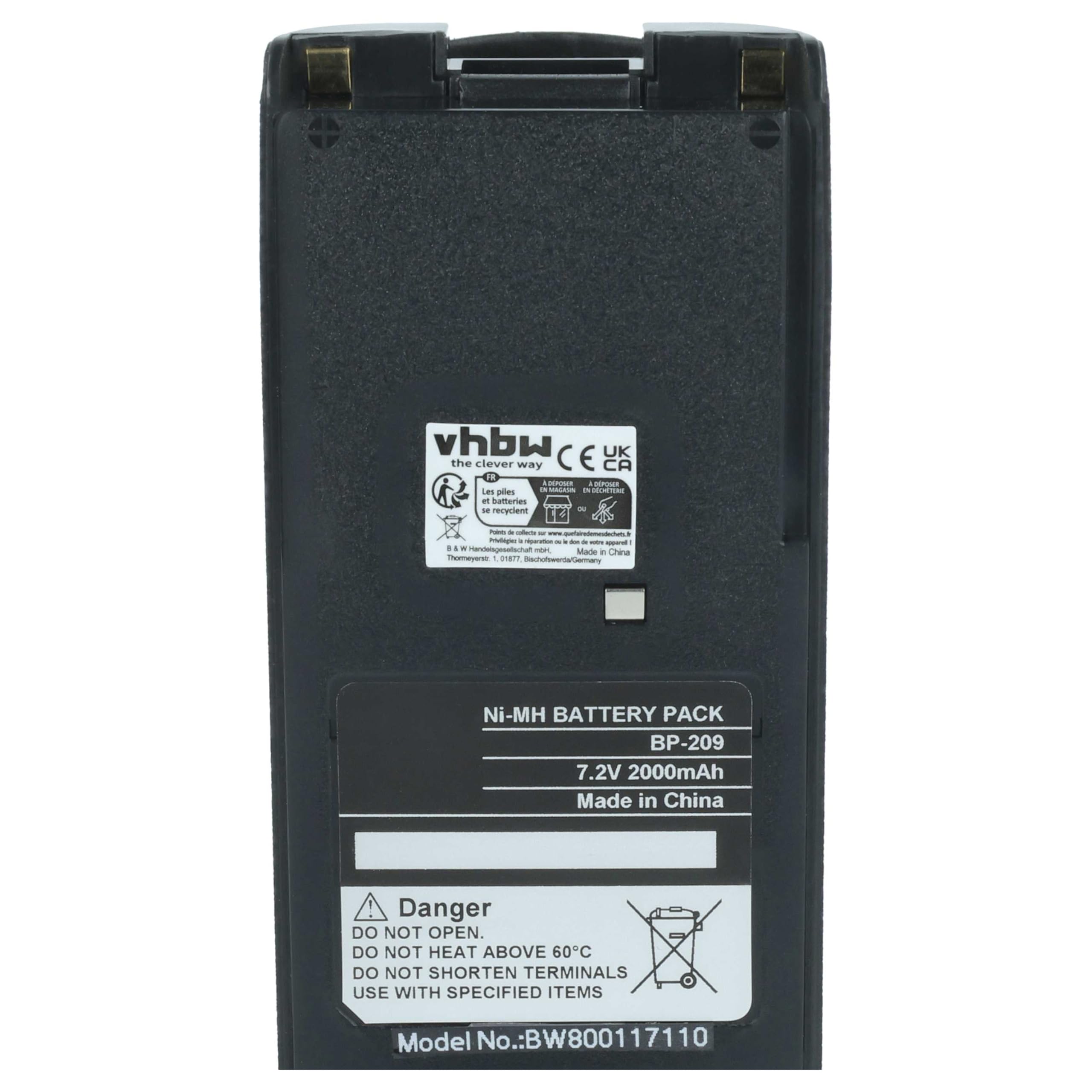 vhbw batteria compatibile con Icom IC-T3H, IC-F4GT, IC-V81, IC-V82, IC-U82, IC-V8 radio (2000mAh, 7,2V, NiMH)