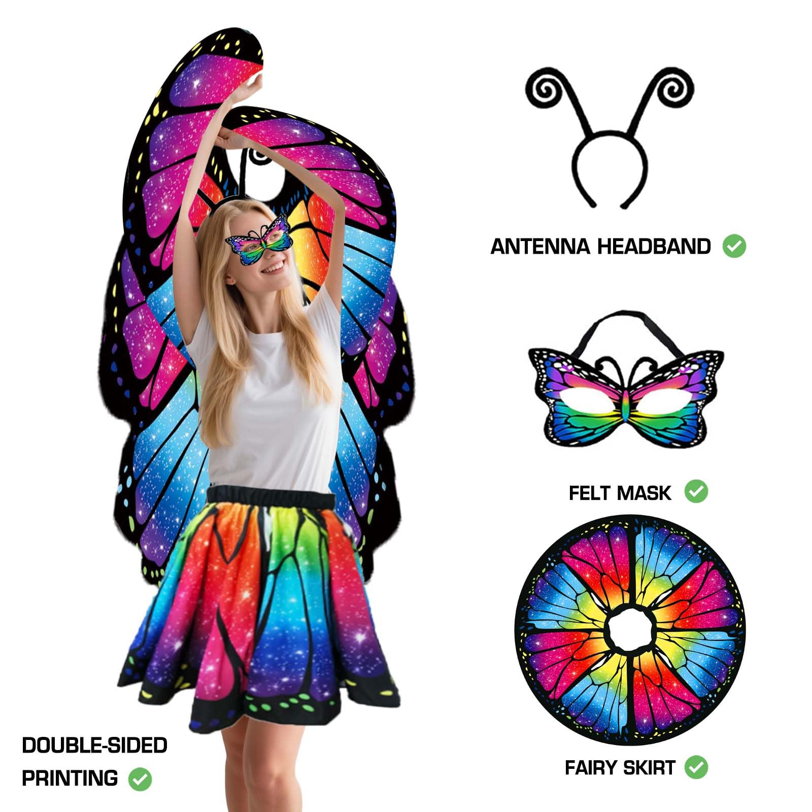 Schmetterlingsflügel-Kostüme für Damen, Halloween-Schmetterlings-Umhang mit Rock, Erwachsene, Feen-Kostüm-Party-Set