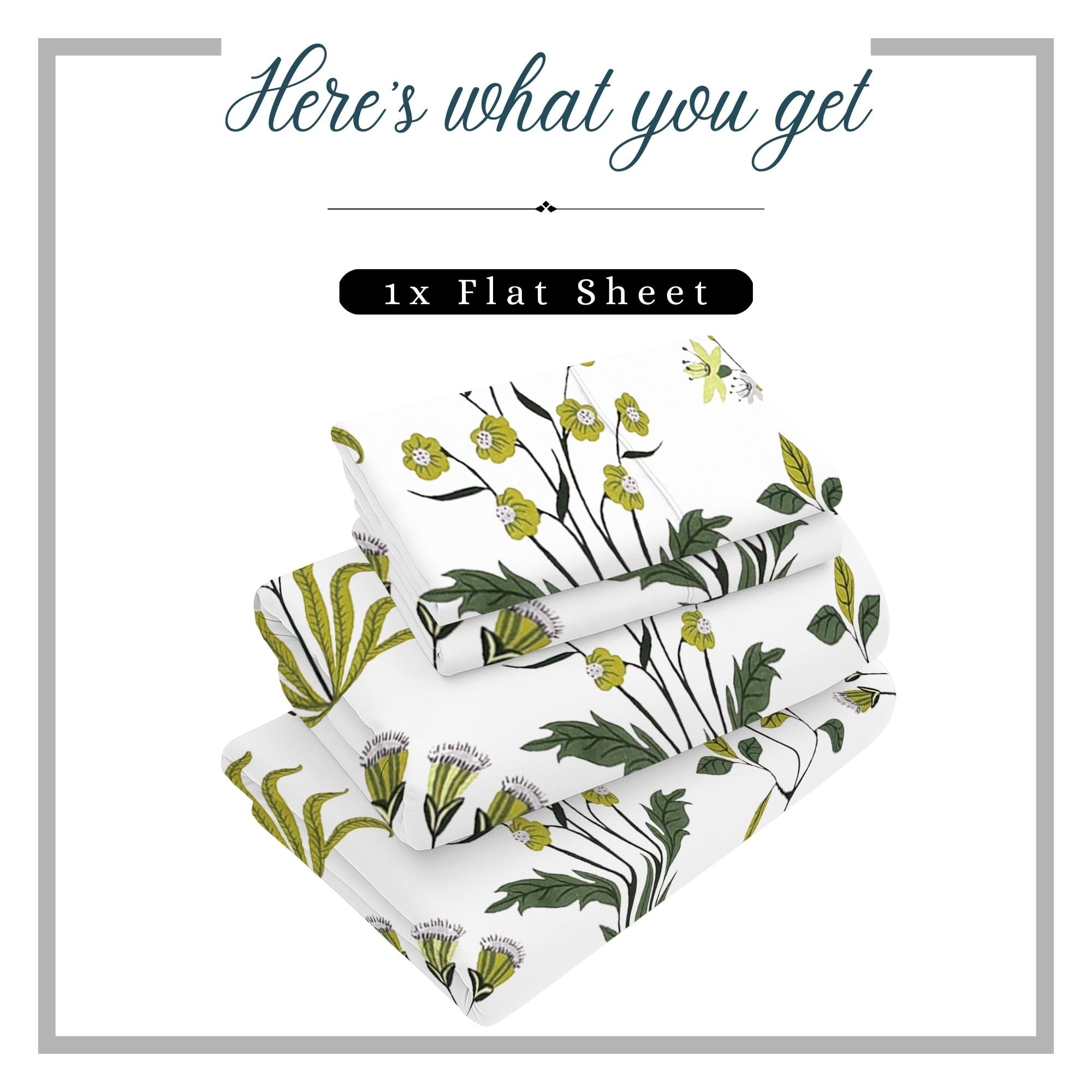 Small Double Flat Sheet 100% Egyptian Cotton, 400TC Floral Print Top Sheet, Cooling Breathable Luxury Bedding - Image 2