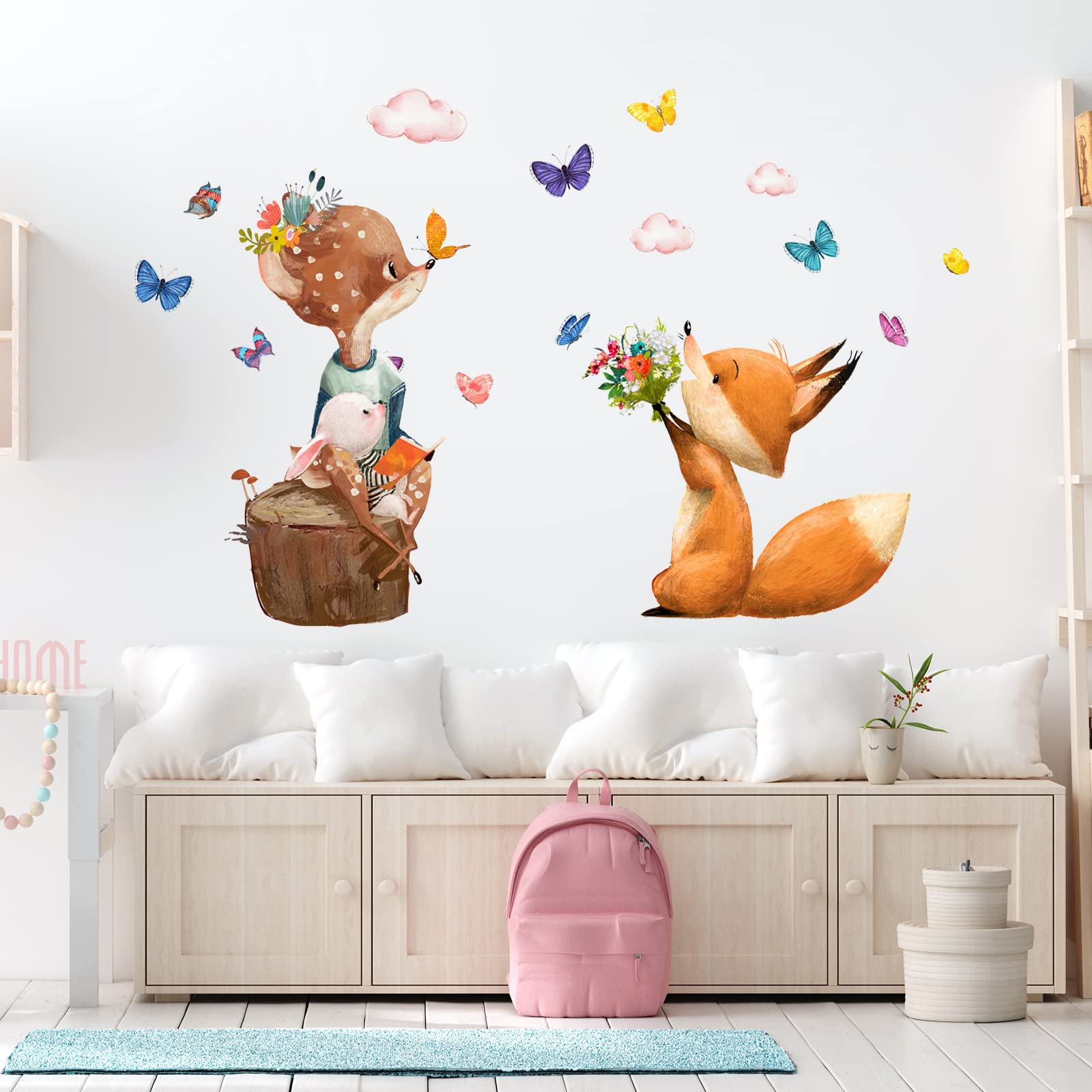 WandSticker4U®- Pegatinas pared infantiles ANIMALES del BOSQUE acuarela (78x72 cm) I vinilo adhesivo pared infantil animales Jungla zorro corzo conejo I decoración habitación infantil bebé