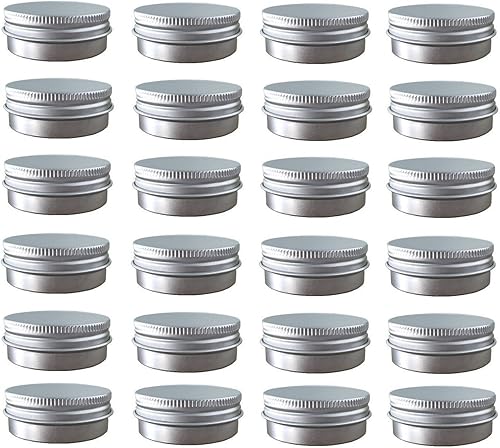 Paquete de 24 latas redondas de aluminio con tapa de rosca (2 onzas2.0fl oz), recipientes de metal con tapa de rosca para bálsamo labial,