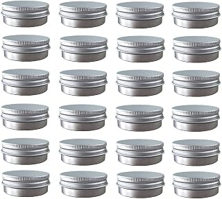 24 Pack (2 Oz/60ml) Screw Top Round Aluminum Tin Cans, Metal Tin Storage Jar Containers with Screw Cap for Lip Balm, Cosmetic, Candles, Salve, Make Up, Eye Shadow, Powder, Tea