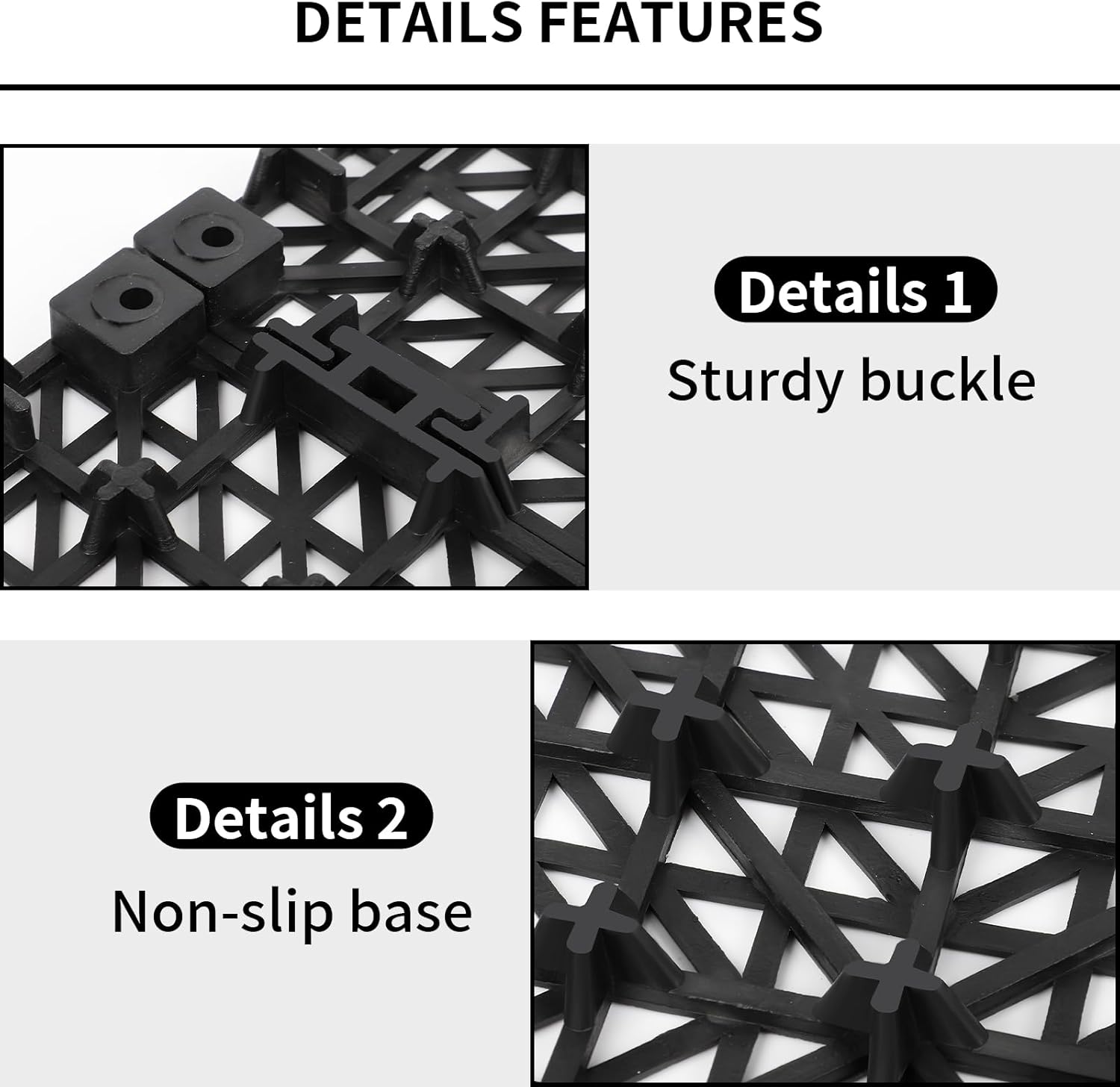 FAHKNS 12 PCS Interlocking Drainage Mat, 12“x12” Drainage Tiles Interlocking, PVC Non-Slip Splicing Interlocking Floor Tiles for Bathroom, Kitchen, Swimming Pool, Garden, Black