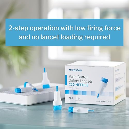 Miniatura 2 de McKesson 16-PBSL23G - Aguja de seguridad para lanceta de profundidad fija, 0.071 in de profundidad, calibre 23, pulsador (paquete de 100)