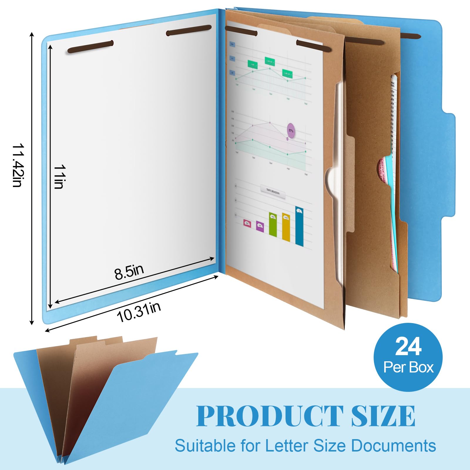 Skyygemm Klassifizierungsmappen, Briefgröße, 2 Fächer, Presskarton-Aktenordner mit Verschlüssen, Fächermappe für Projekte, Berichte, Lehrer, Mitarbeiter, Blau, 24 Stück