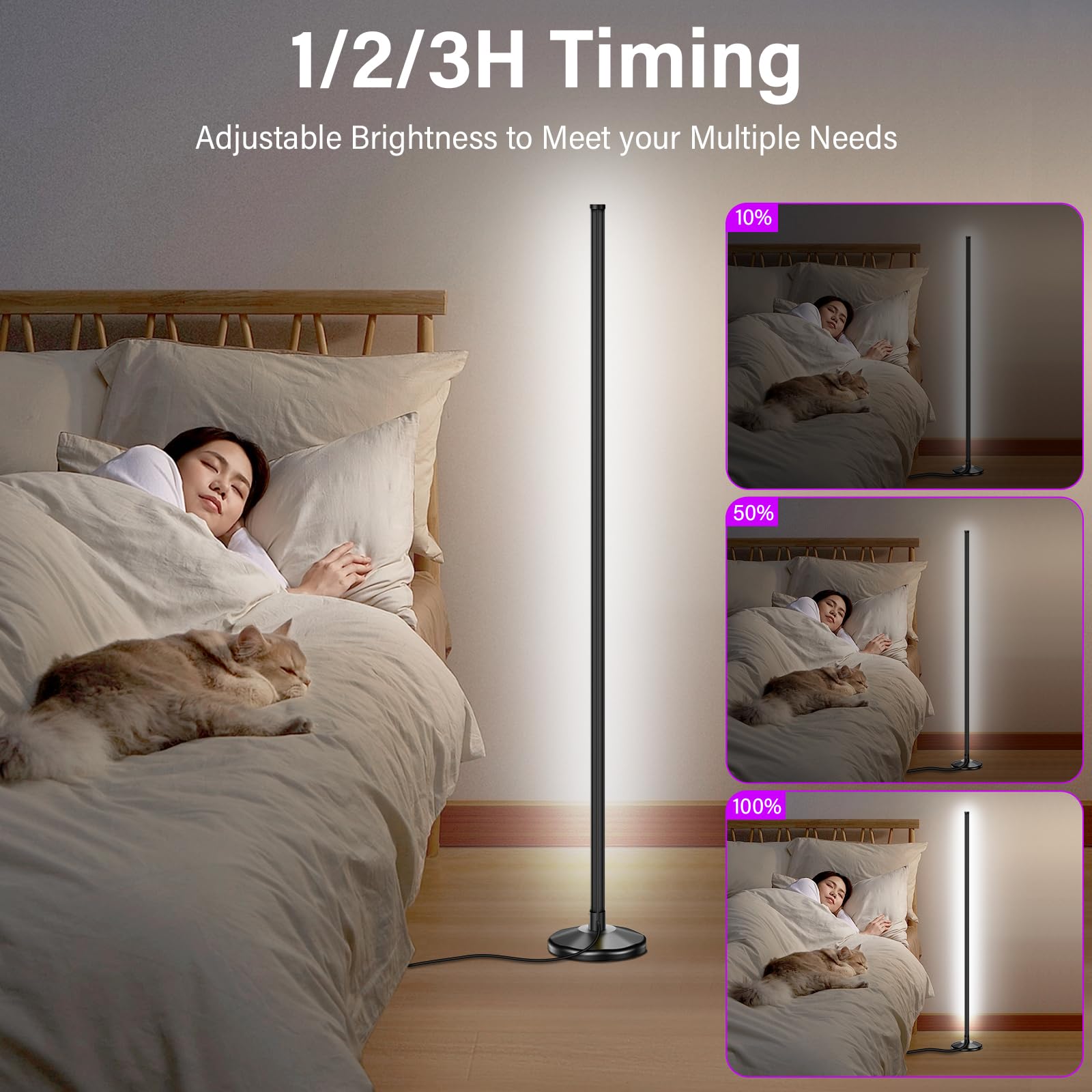 NIKYJM Lampada da Terra LED, 145cm Lampada RGB da Terra Piantana Lampada da Terra con Telecomando e Bluetooth APP, 16 Milioni Colori e 300 Modalità, Musica Sincronizzazione e Timer, DIY Modalità