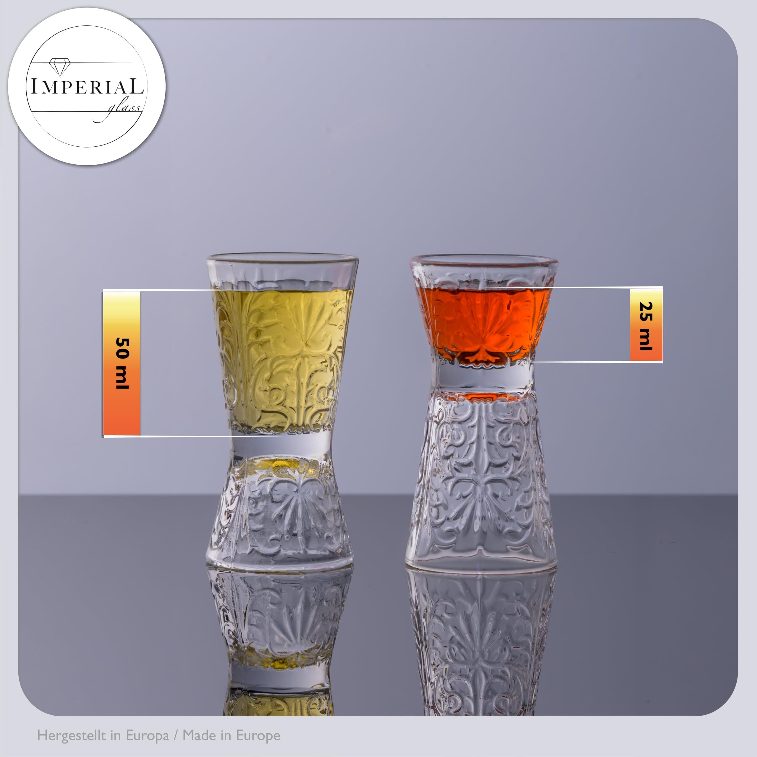 Juego de 6 vasos de chupito de cristal Crystalline, reversibles, 30 ml/60 ml, vasos de chupito Tiki con relieve, aptos para lavavajillas
