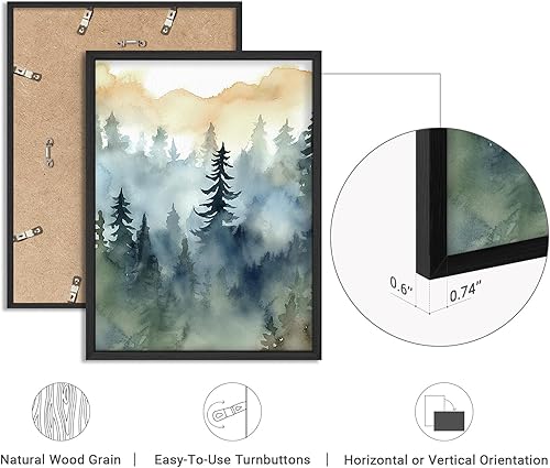 Miniatura 5 de SIGNWIN Arte de pared enmarcado en acuarela de pinos, bosque y montaña, juego de 4 ilustraciones geométricas abstractas, impresiones decorativas de