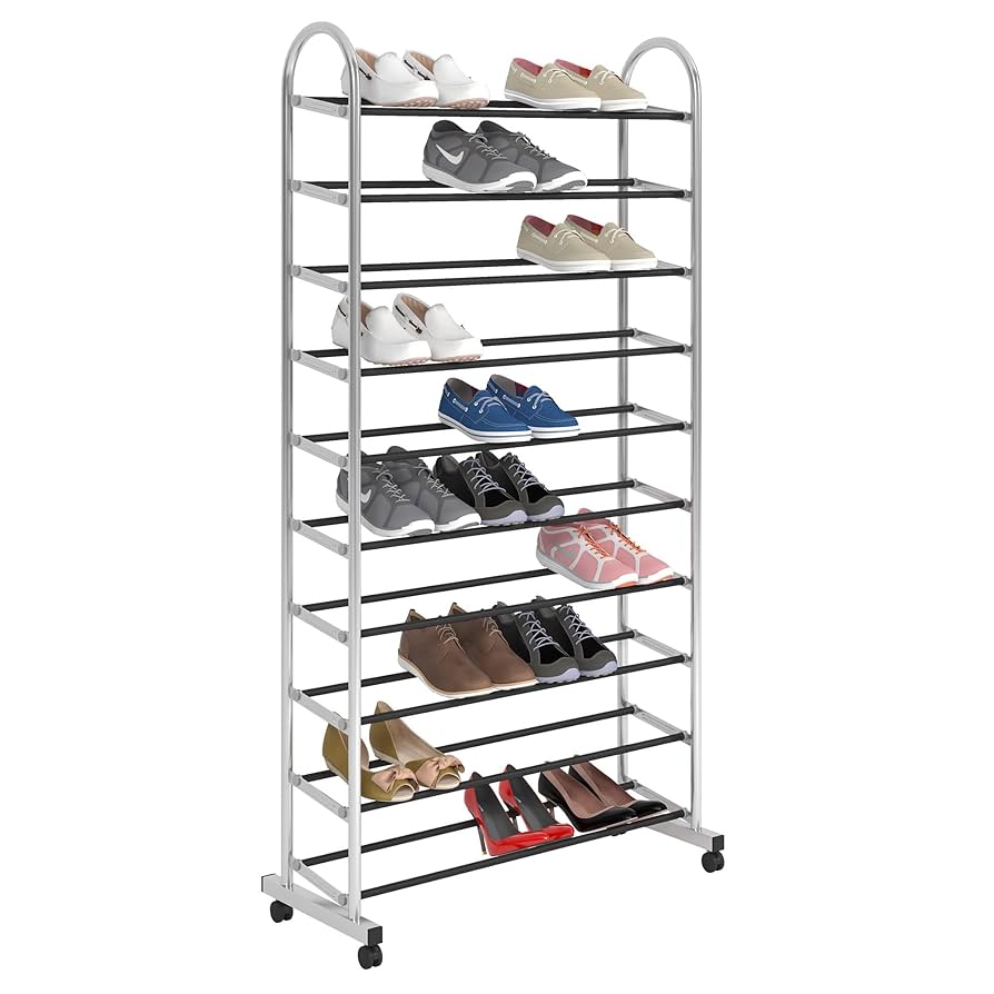 Lxvckly Shoe Rack, 10-Tier Etal Narrow Shoe Storage Organizer, Tall