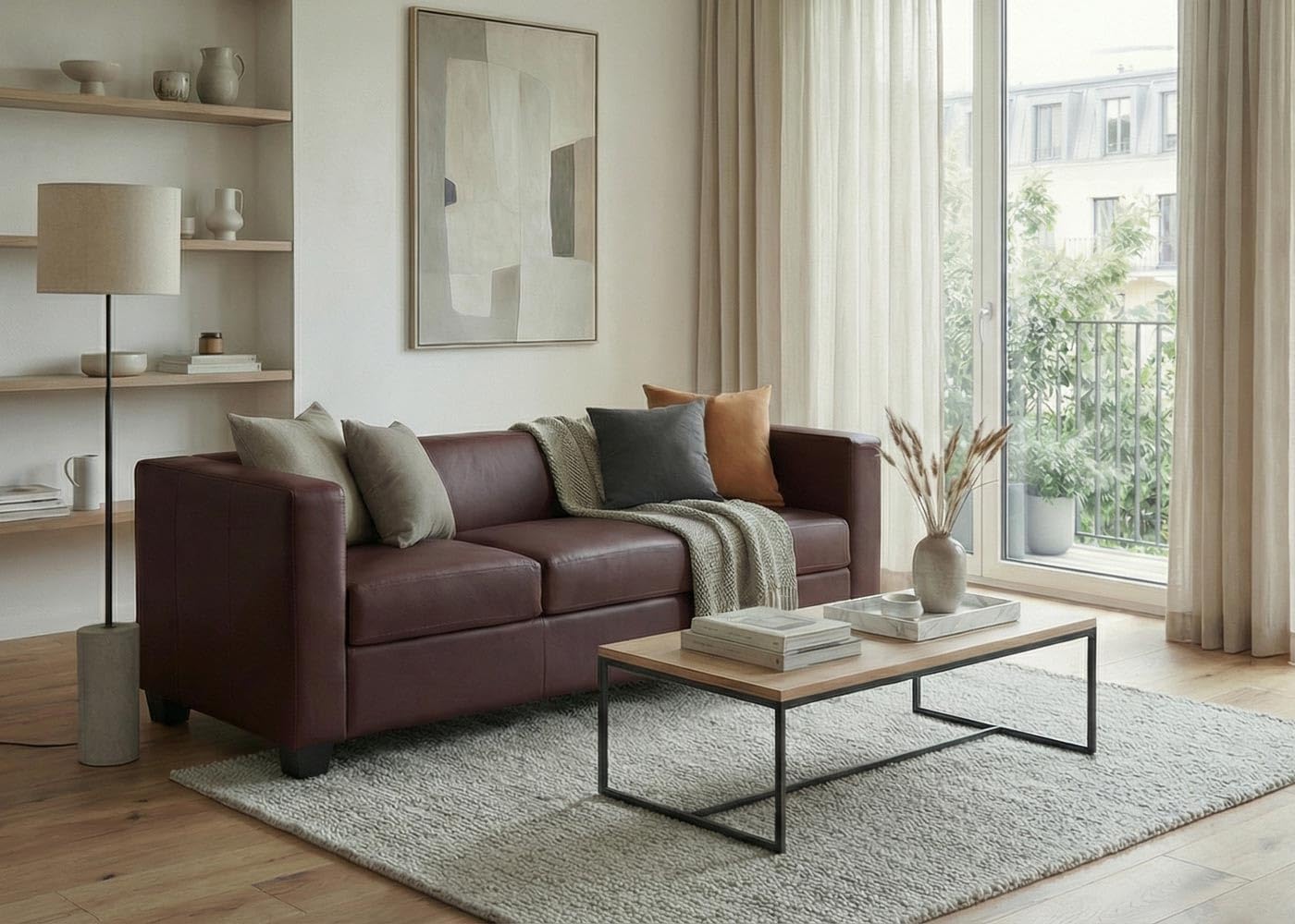 Mendler Divano Sofa 3 posti Lounge Moderno Elegante Serie Lille M65 75x191x70cm - Ecopelle Bordeaux