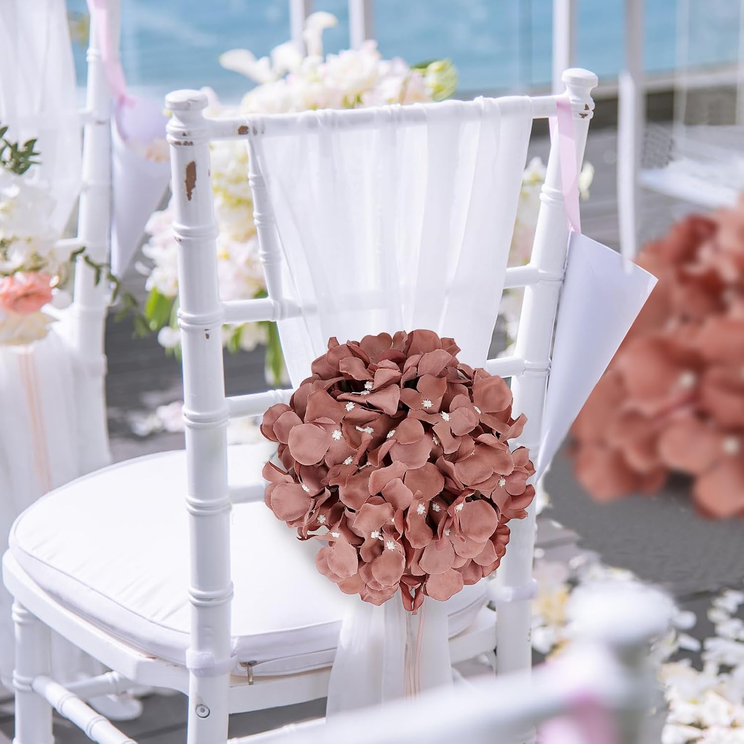 Hydrangea Flower Balls for Centerpieces - 12 PCS Artificial Floral Arrangement with Base, 8 Inch Diameter Fake Silk Kissing Ball for Wedding Table Home Party Decor - Dusty Pink