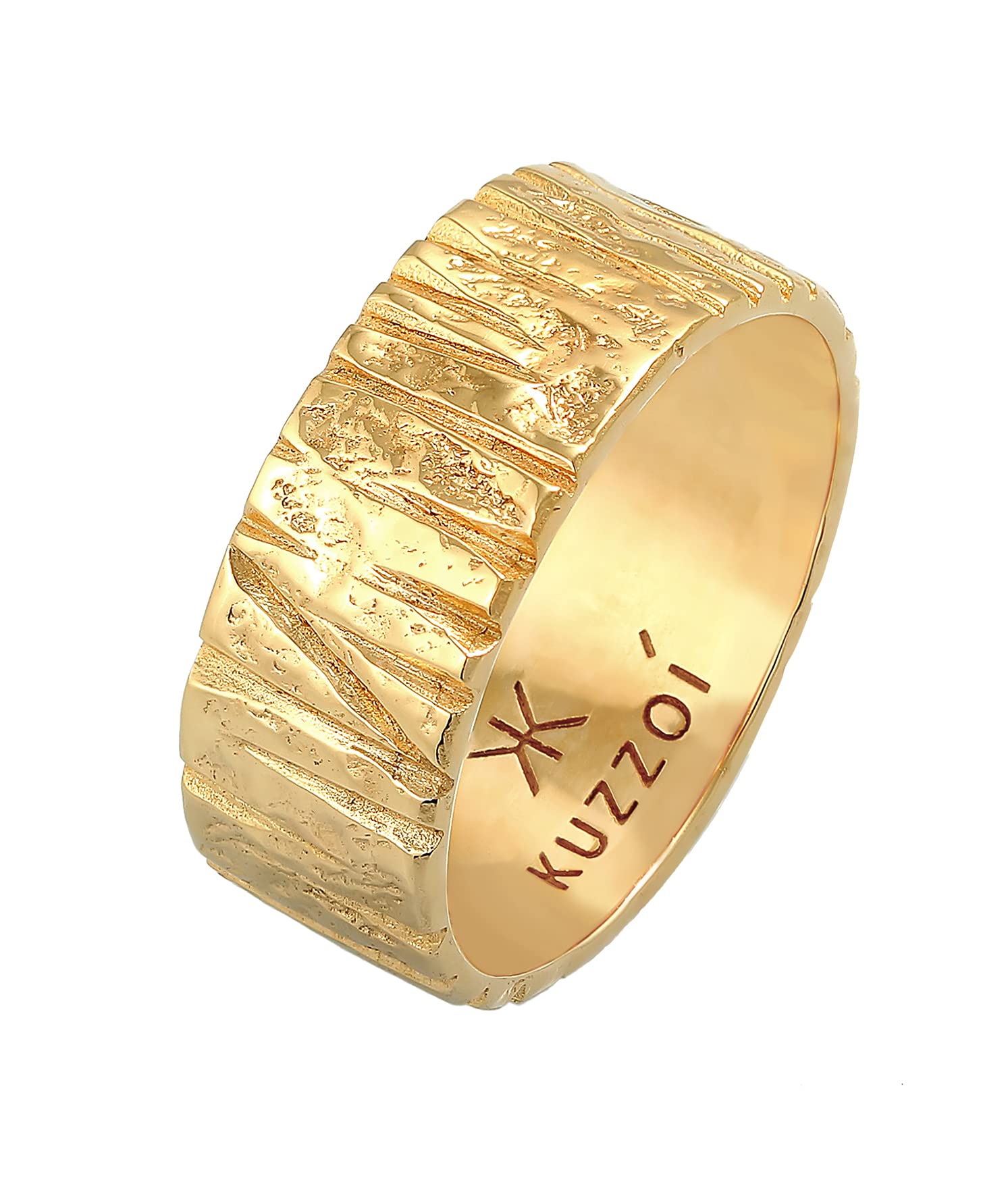Kuzzoi Anillo para hombre de plata de ley 925 con diseño texturizado artístico, chapado en oro, anillo de plata de ley 925, anillo de oro martillado, anillo de oro para hombre