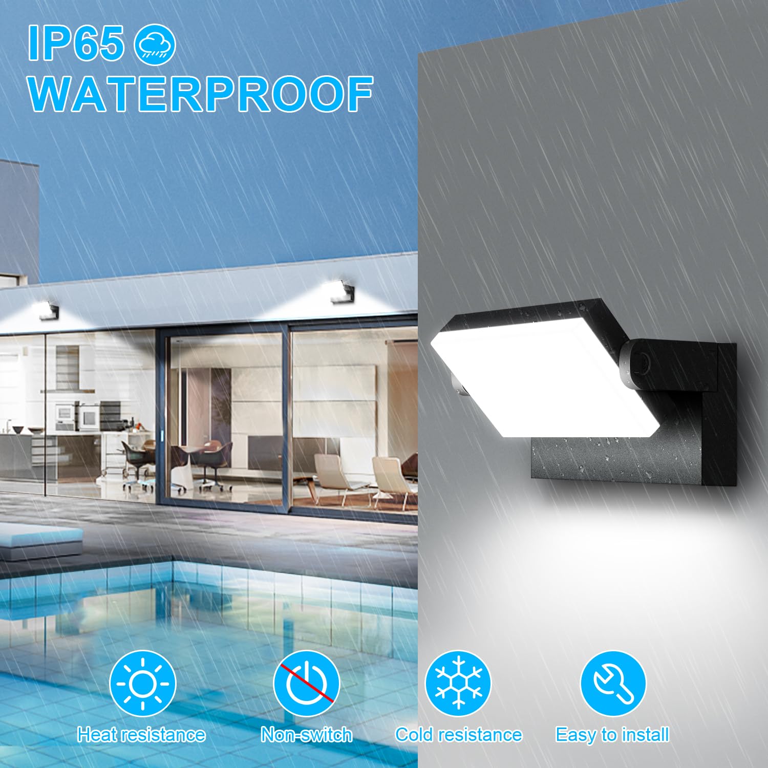 ledmo 4 Pezzi 60W Applique da Parete Esterno/Interno 360° Lampade da Esterno Regolabile Applique Esterni per Terrazza Corridoio Giardini, Nero, 126 LEDs, 5000 Lumen, Bianco Freddo 6000K, IP65