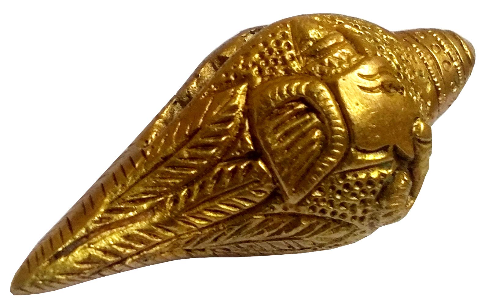 Purpledip Small Brass Ganesha Shankha: Holy Conch Design Idol (11837)