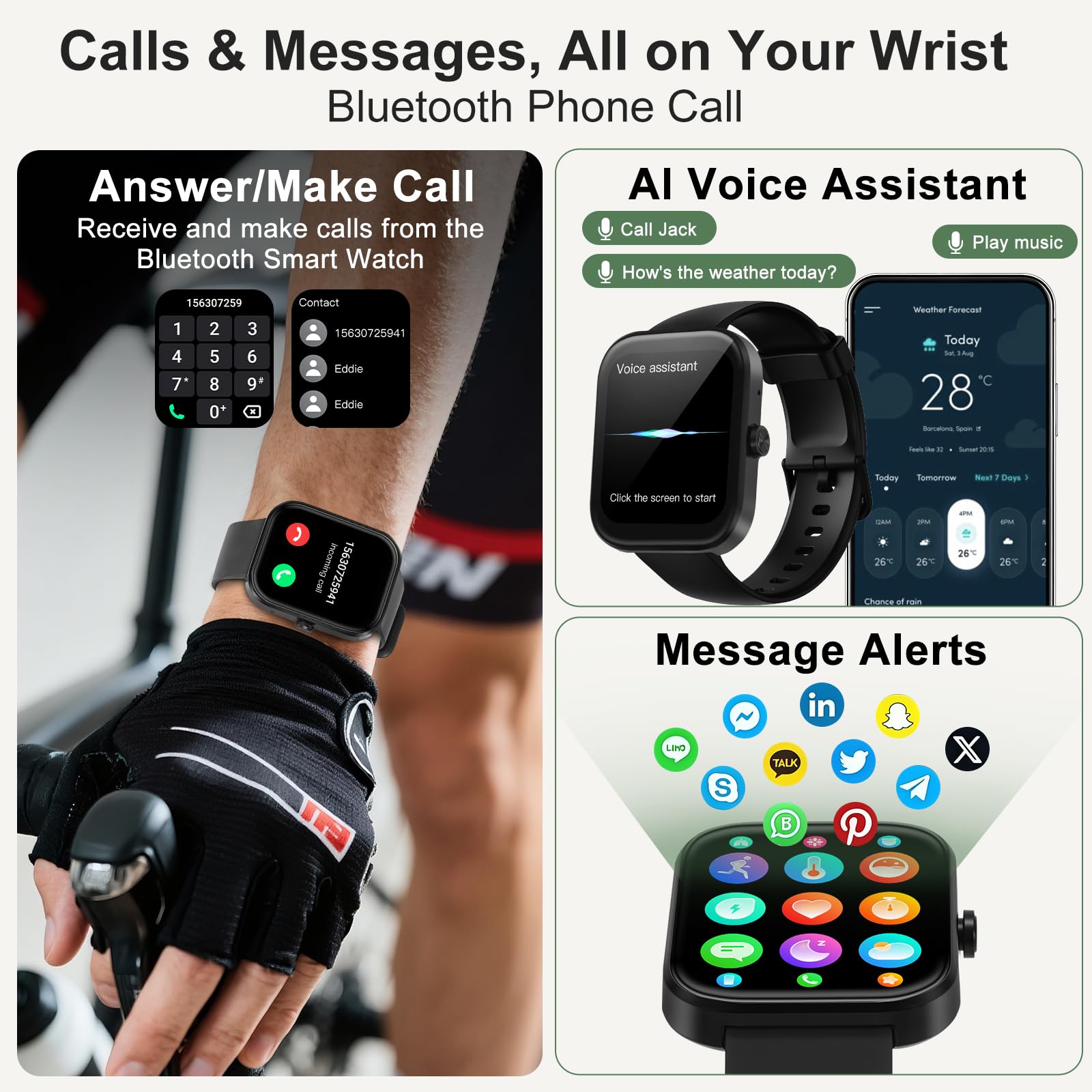 Smartwatch per uomo donna 1.91" Bluetooth Watch Supporta Chiamate 110+ Sport Fitness Tracker con cronometro/pedometro/sonno/cardiofrequenzimetro IP68 Smart Watch