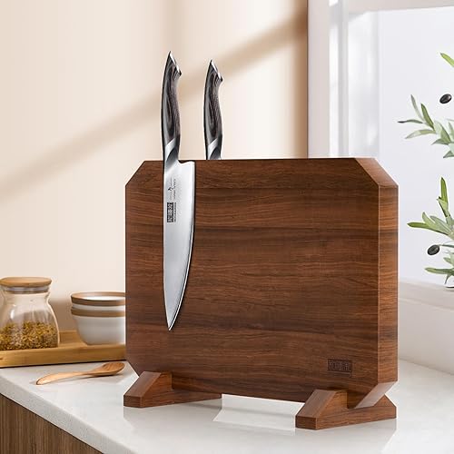 Miniatura 7 de HOSHANHO Bloque magnético para cuchillos, soporte de madera de acacia gruesa para cuchillos de cocina con imanes fuertes, organizador multifuncional