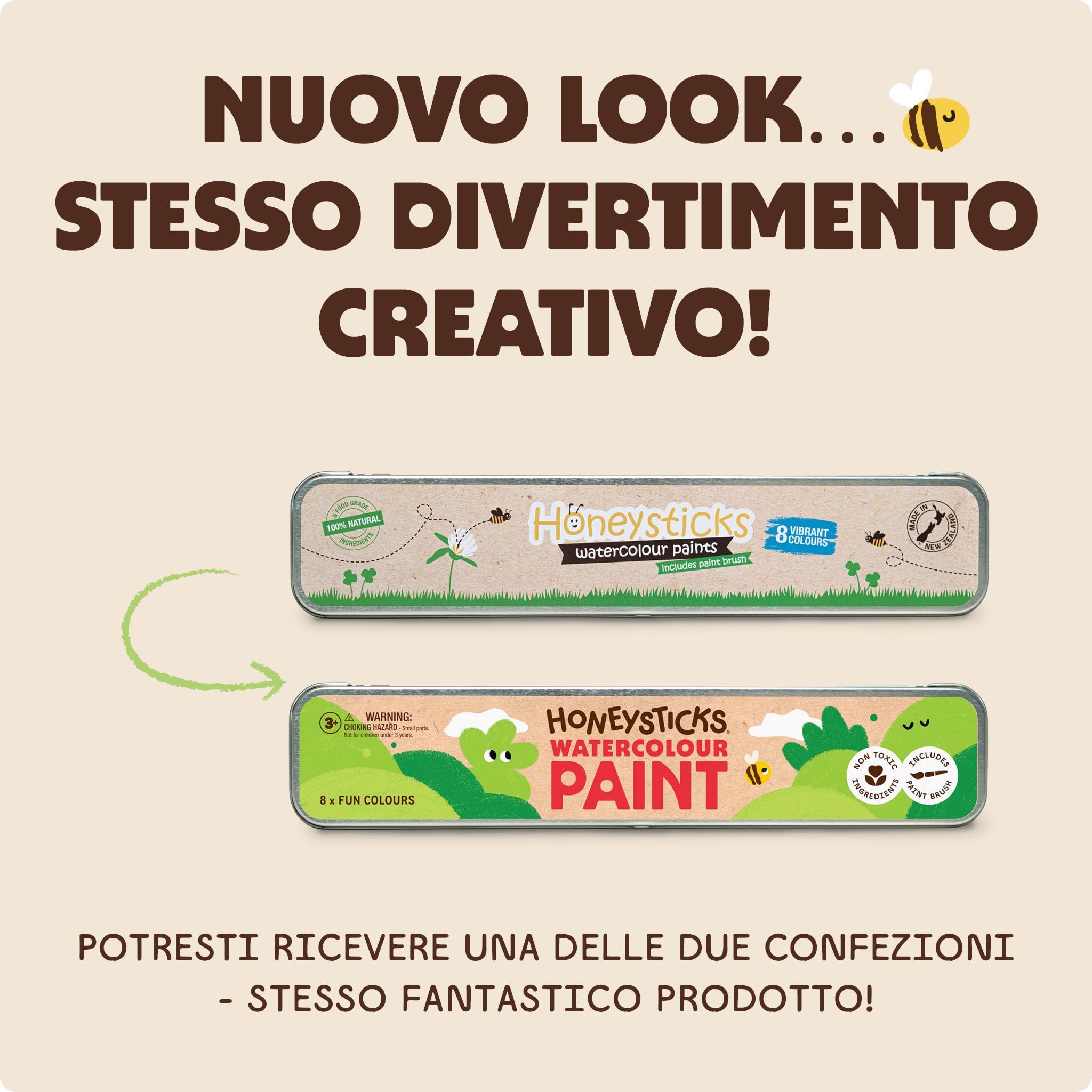 Honeysticks Set pittura acquarelli non tossici per bambini – 8 Colori vivaci e a lunga durata con Pennello – Ingredienti naturali e a base alimentare – Accessori per dipingere sicuri – Idea regalo